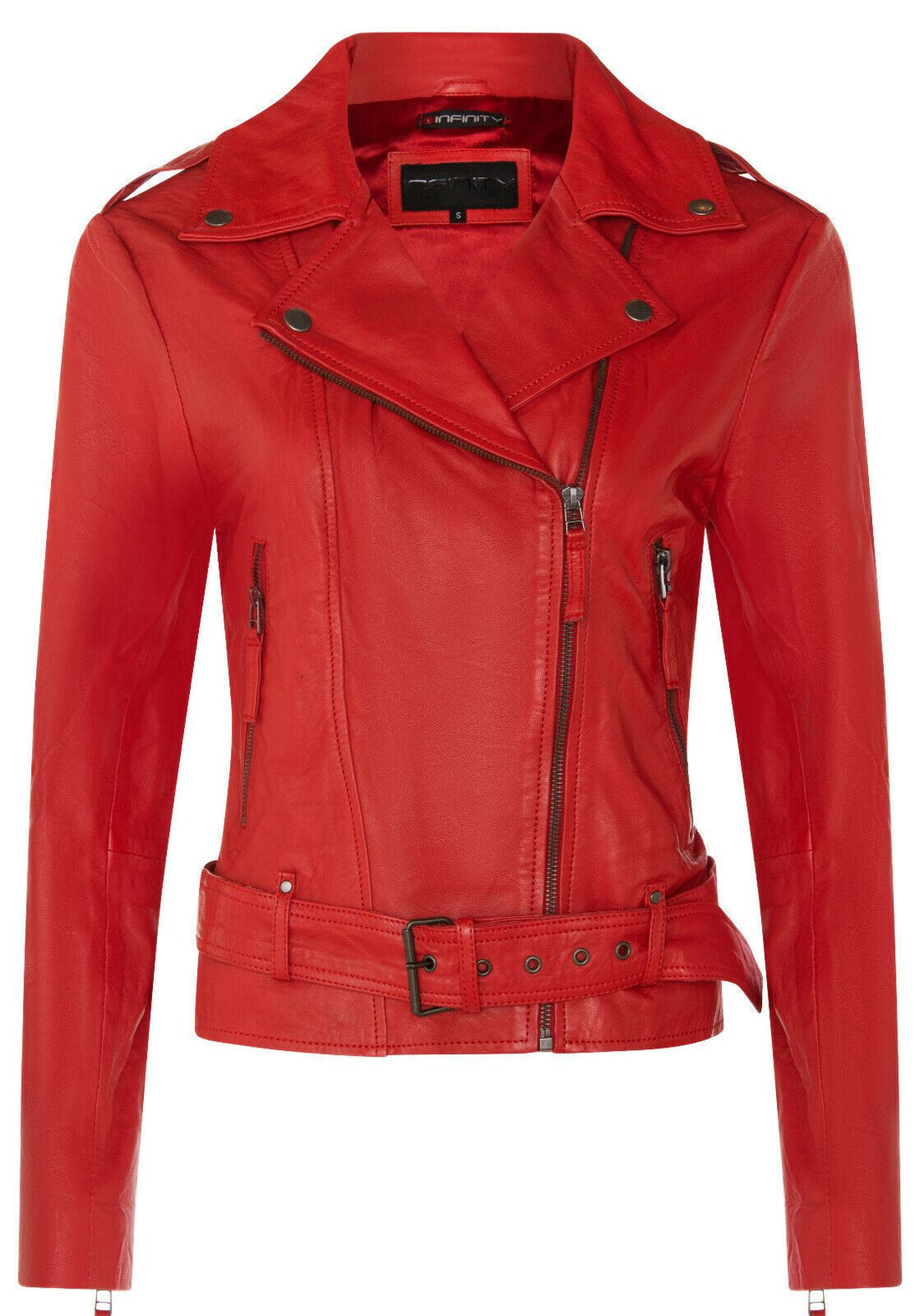 Womens Vintage Leather Biker Jacket-Malton - Upperclass Fashions