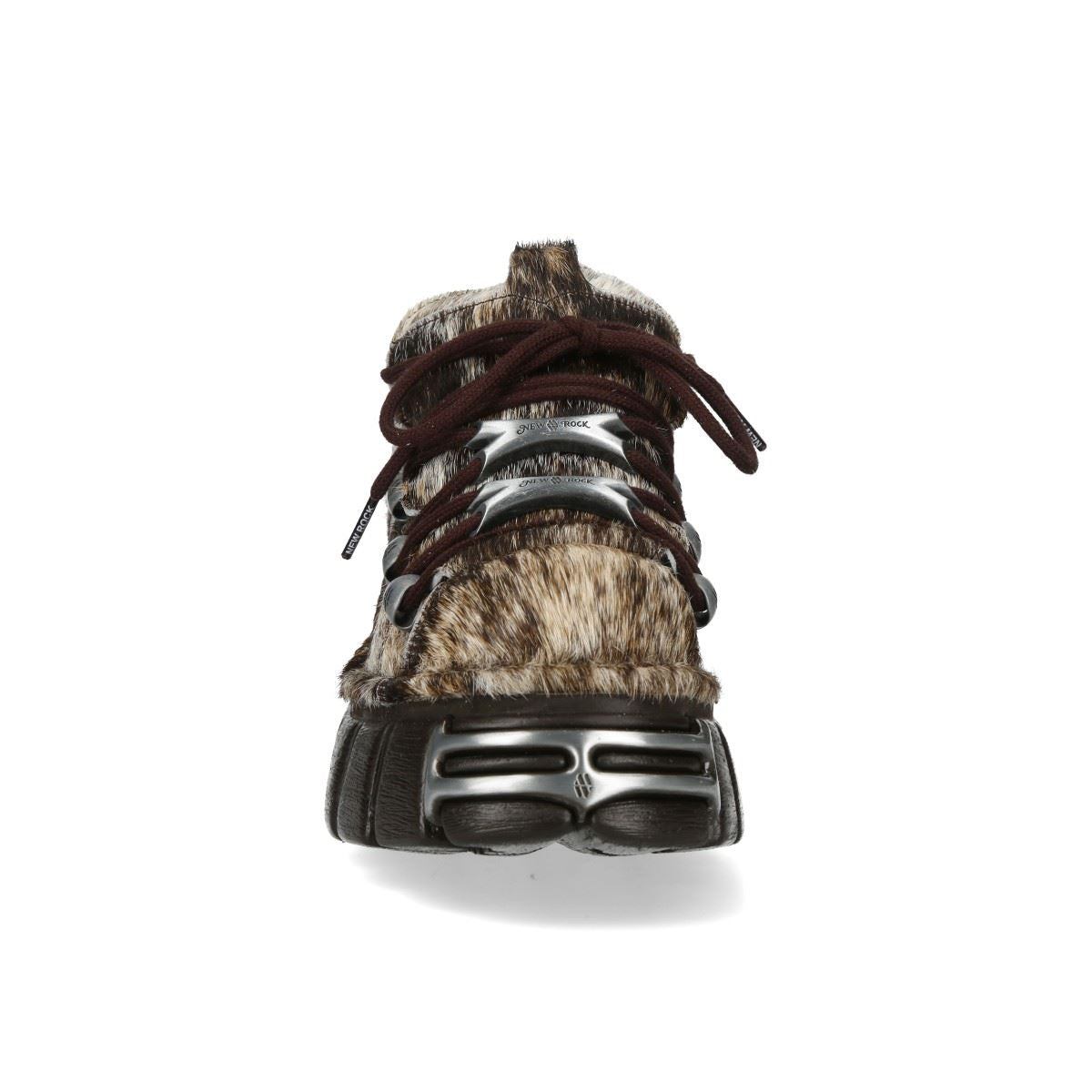 New Rock Brown Fur Leather Gothic Platform Ankle Boots - M-120N-C114
