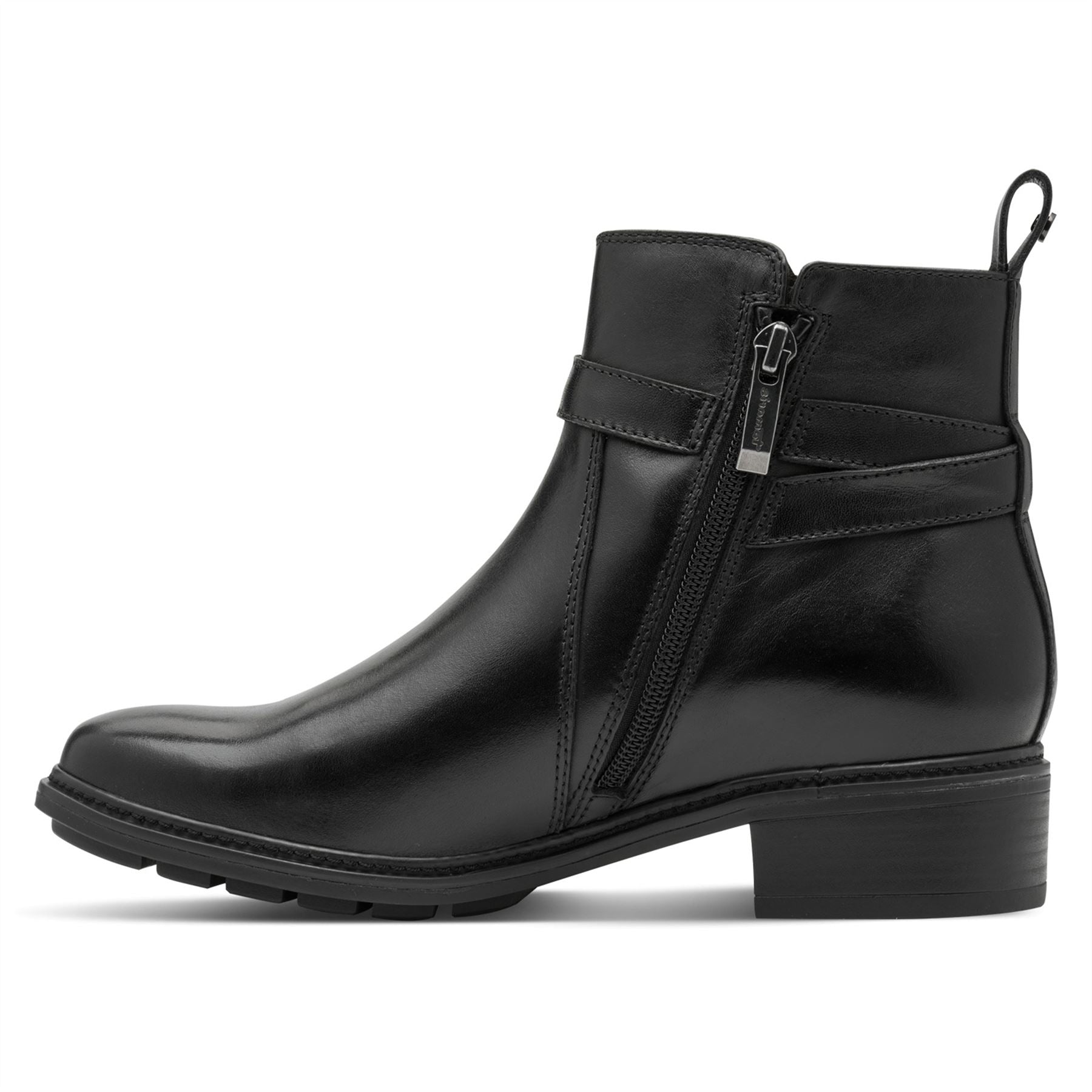 Tamaris Womens Black Leather Buckled Zip Biker Ankle Boots