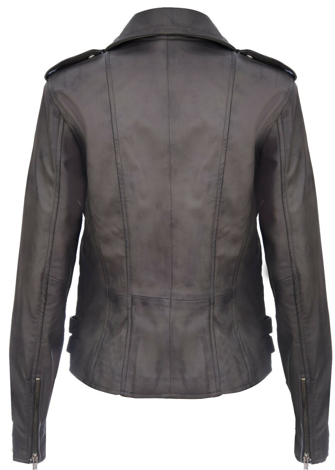 Womens Leather Brando Biker Jacket-Loddon