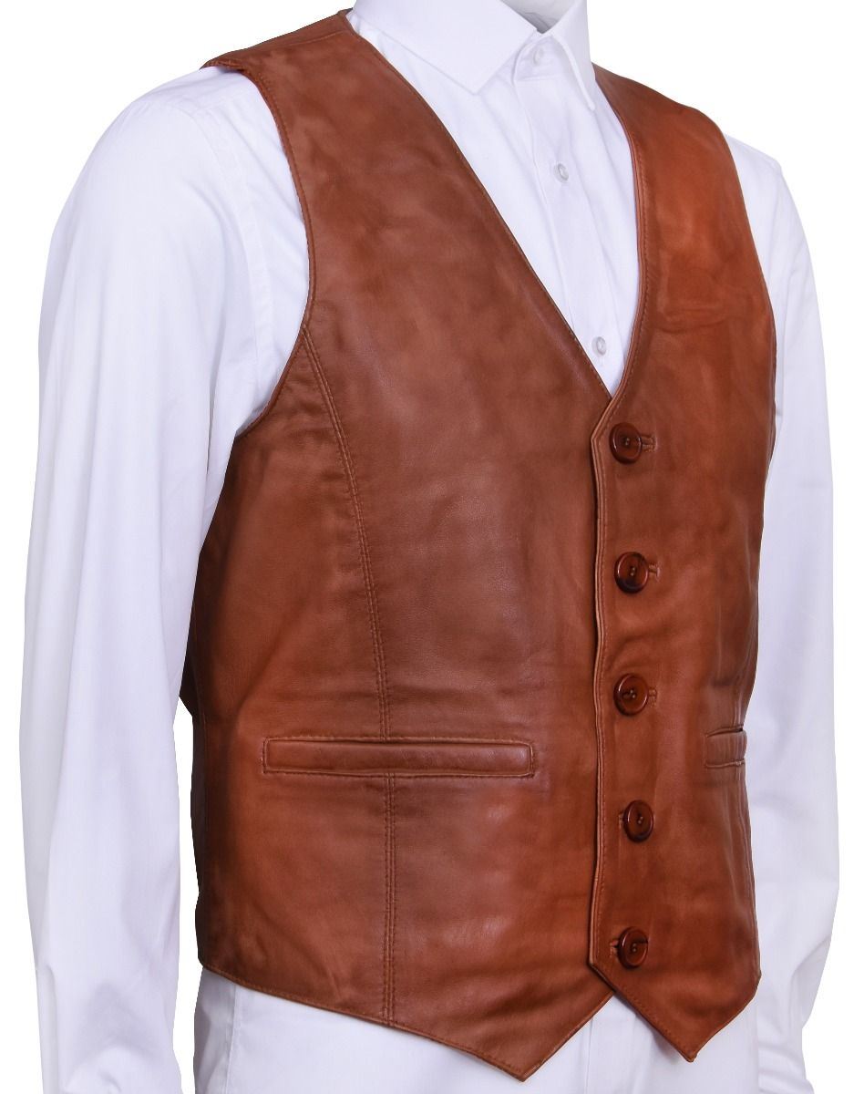 Mens Classic Leather Waistcoat-Grantham