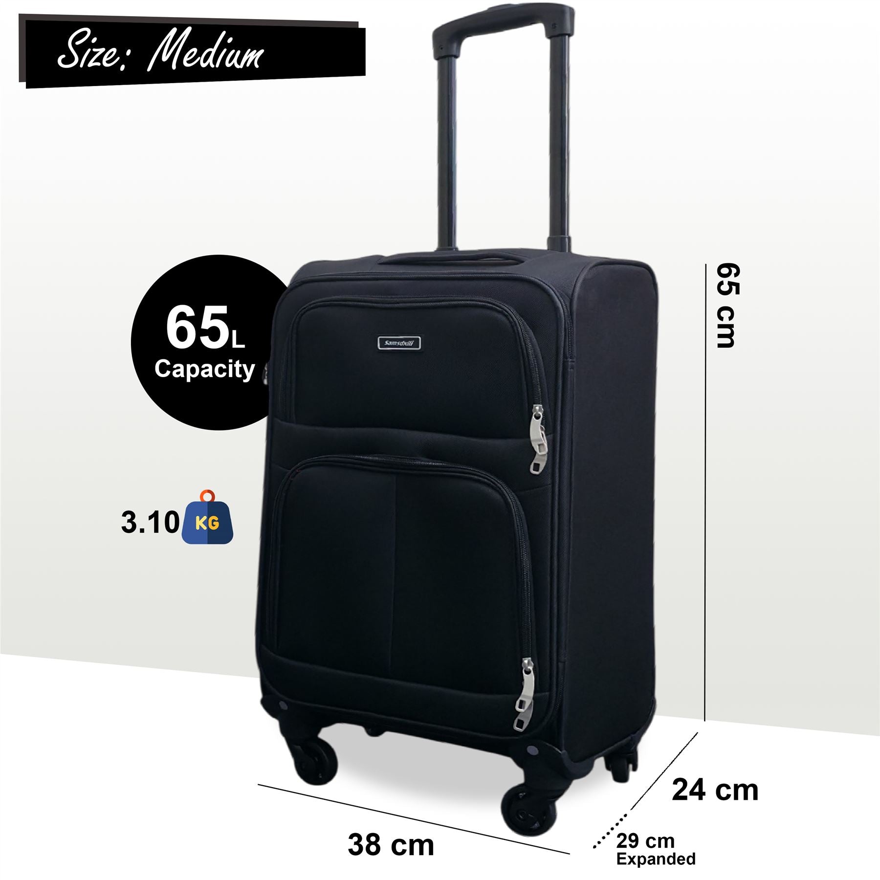 Tahara Medium Soft Shell Suitcase in Black