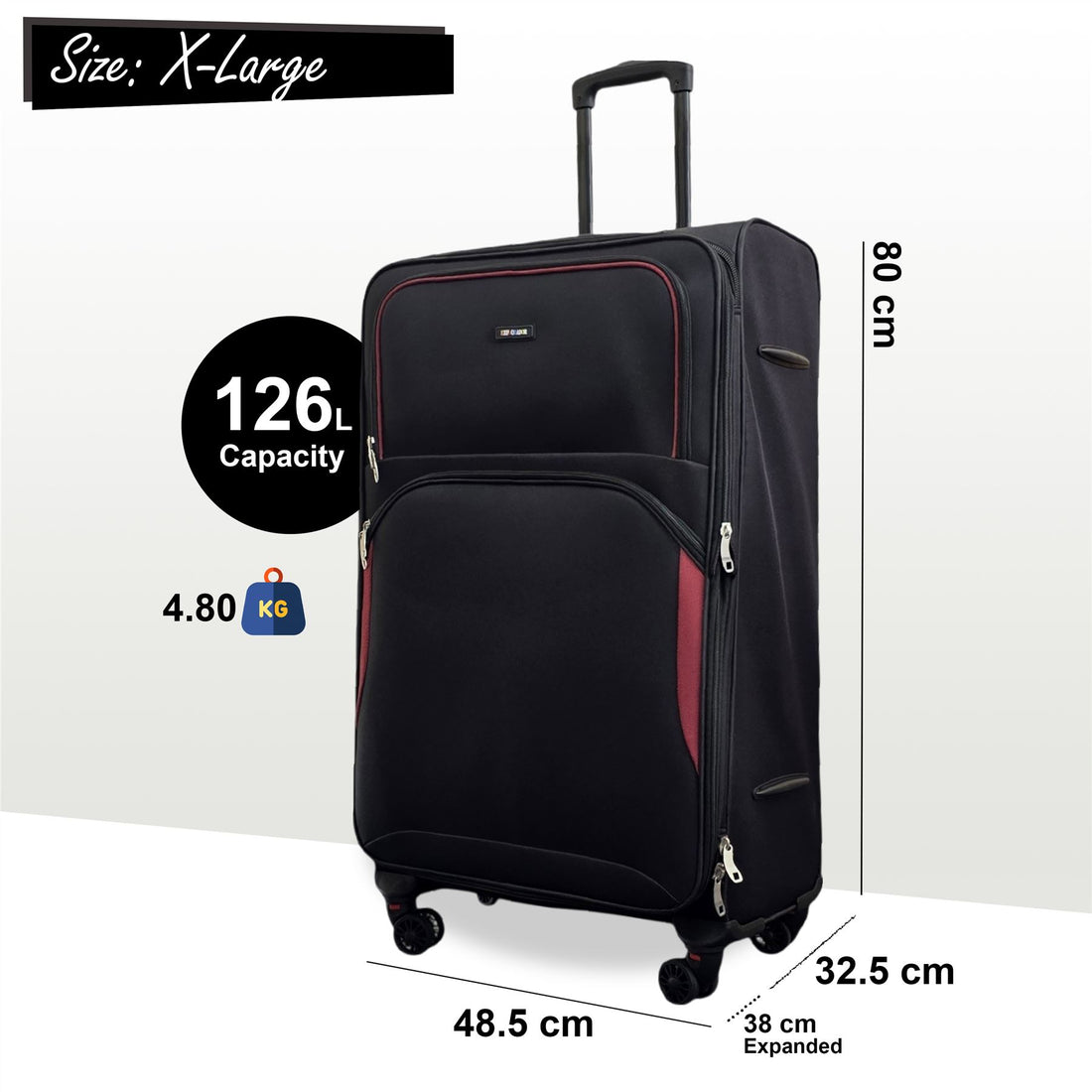 Gosford X-Large Soft Shell Suitcase in Black
