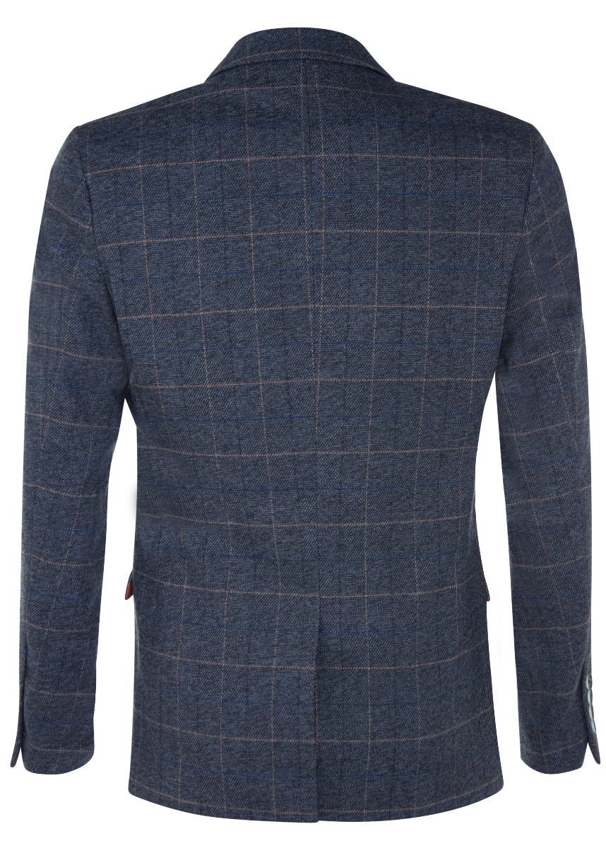 Marc Darcy Mens Tweed Blazer Scott Blue Check Herringbone Smart Formal Jacket - Upperclass Fashions 