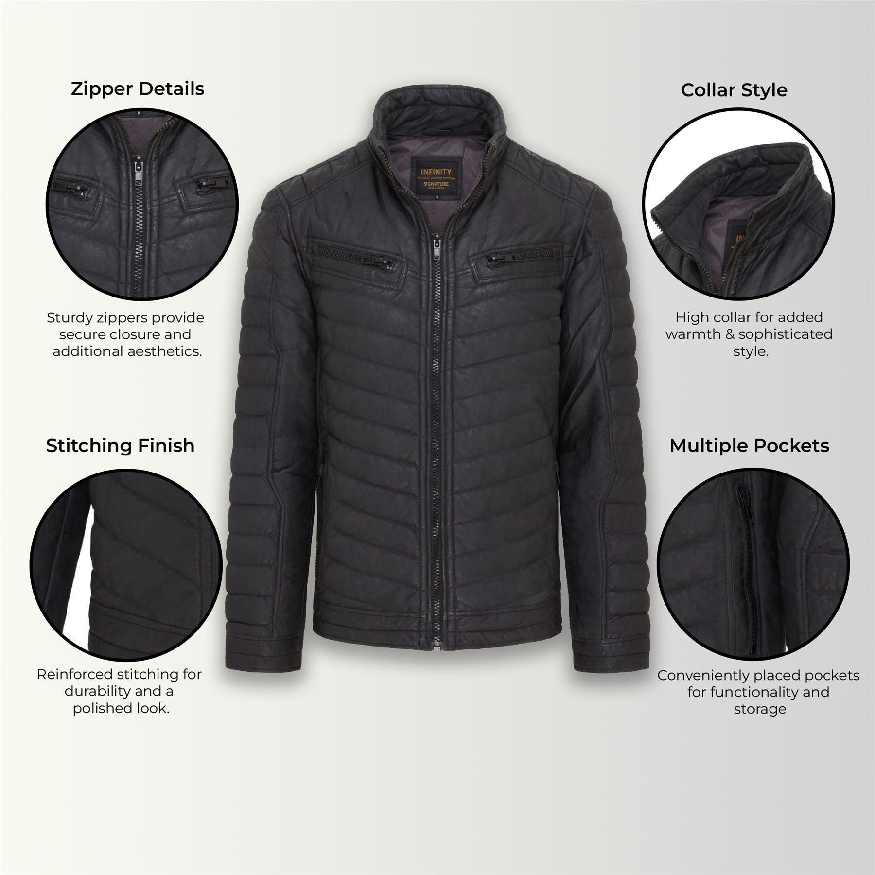 Mens Quilted Puffer Leather Bomber Jacket - Torpoint