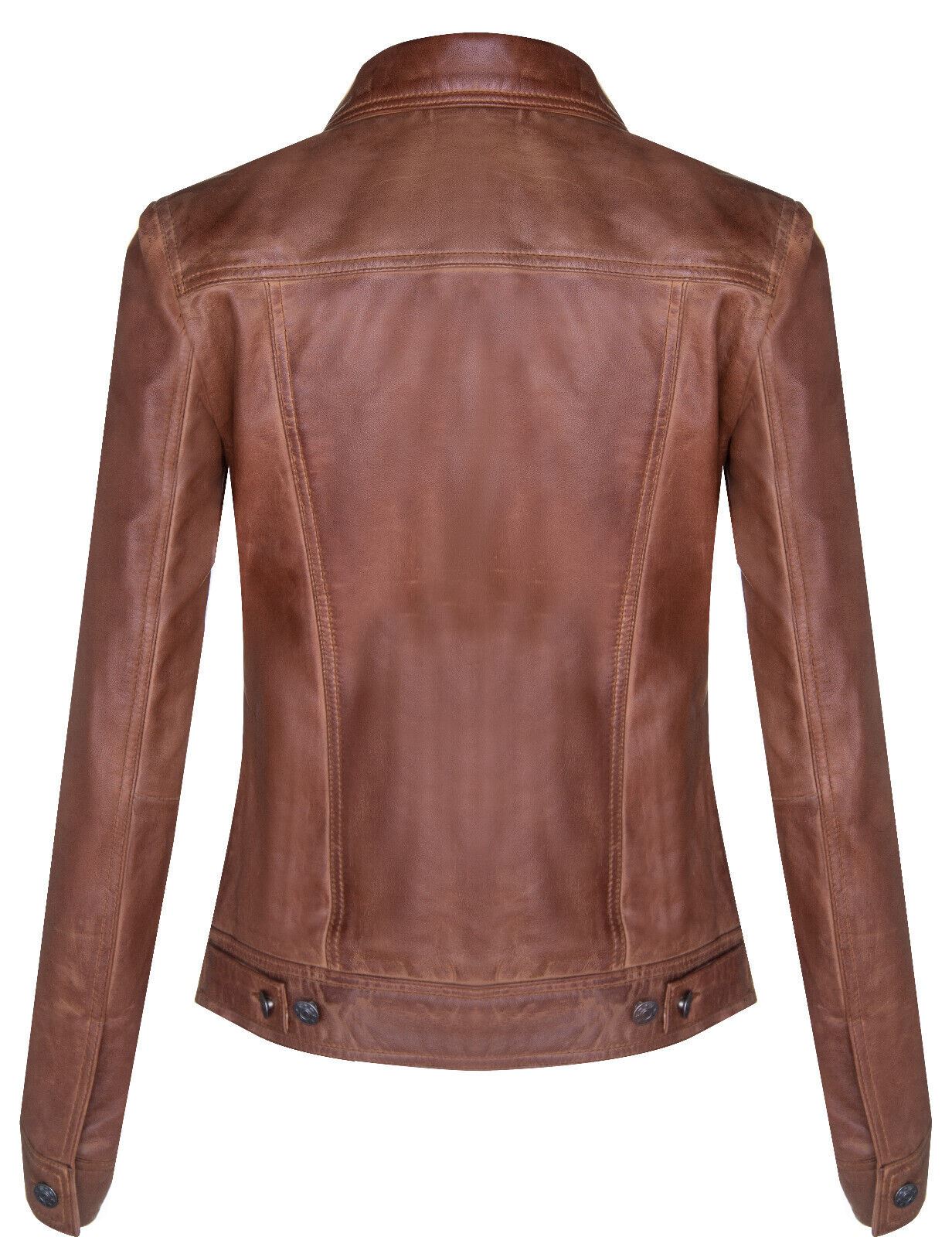 Womens Classic Leather Trucker Jeans Jacket-Nelson