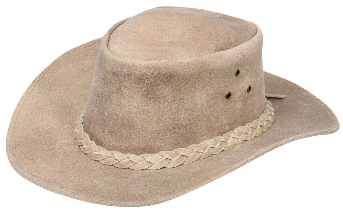 Australian Camel Western Style Cowboy Outback Real Suede Aussie Bush Hat - Upperclass Fashions 