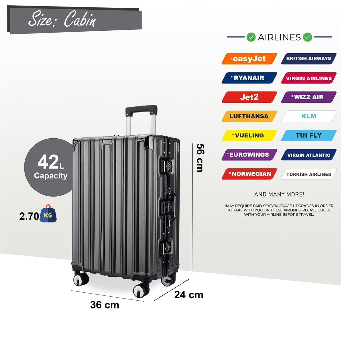 Airdrie Cabin Hard Shell Suitcase in Charcoal Black