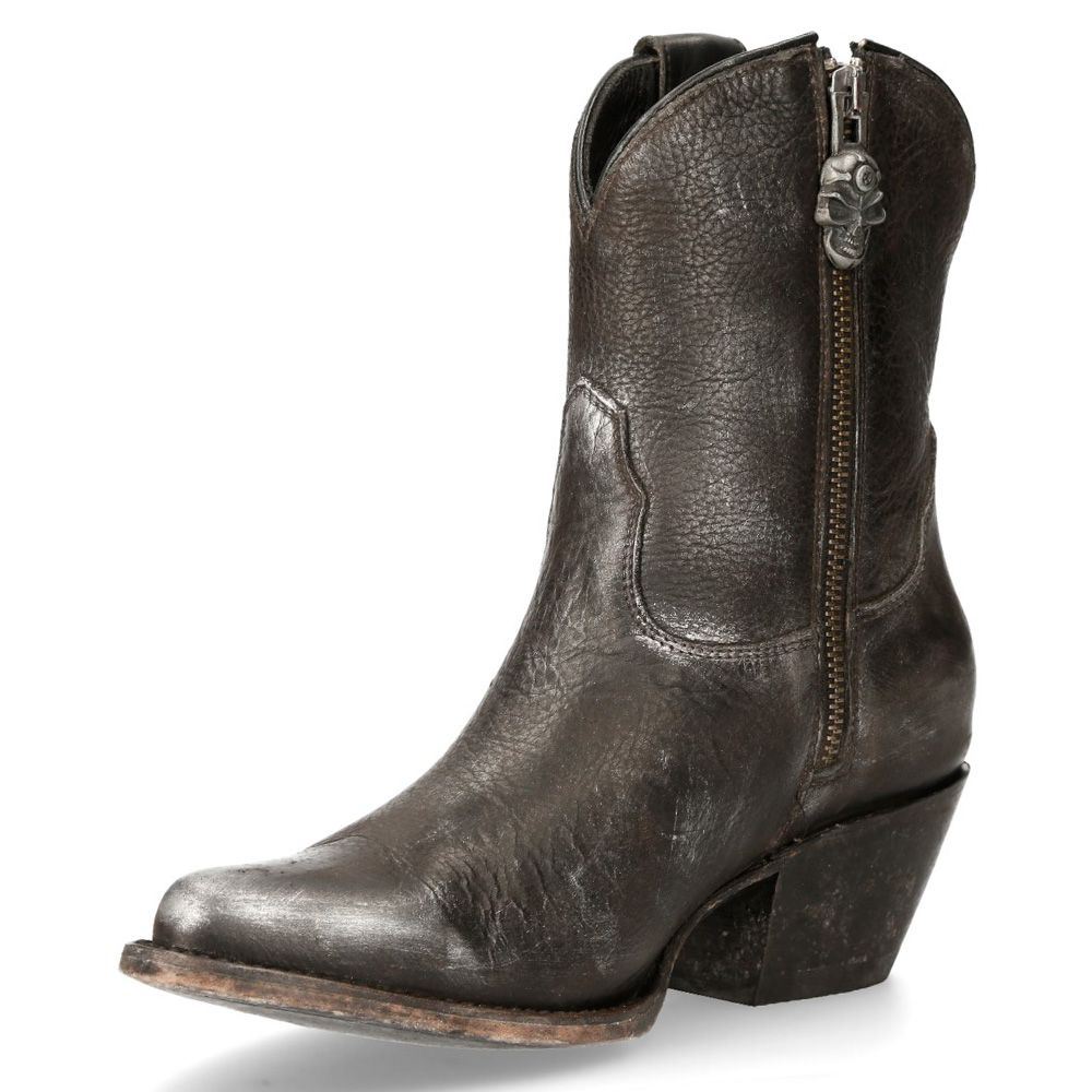 New Rock Black Leather Pointed Cowboy Boots- WSTM006-S1