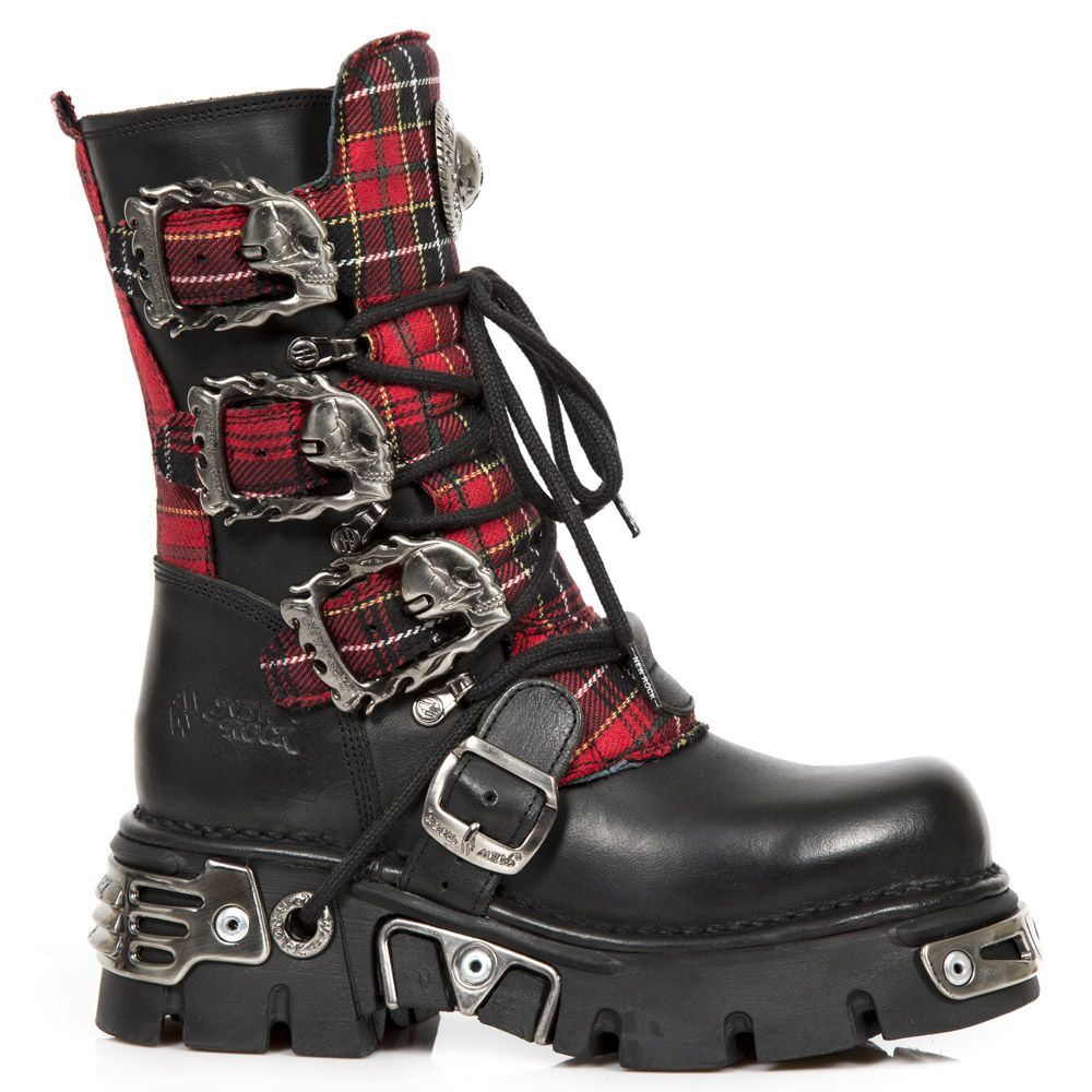 New Rock Tartan Leather Gothic Boots-391T-S1