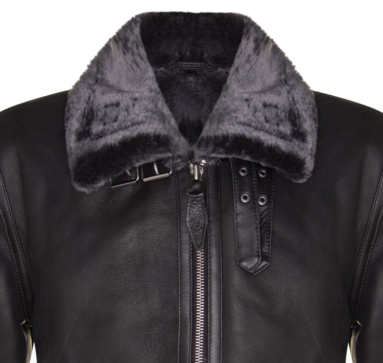 Mens B3 Black Leather Sheepskin Jacket-Hornsey