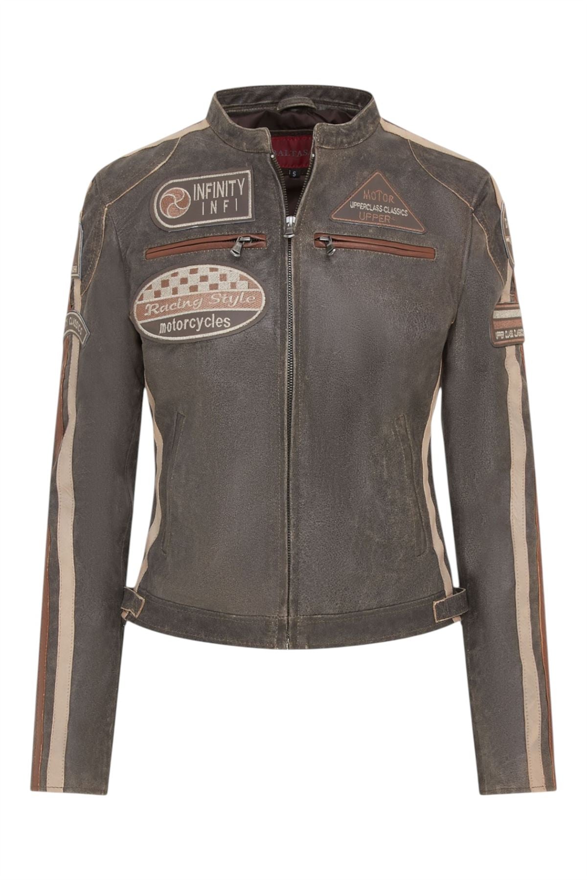 Womens Biker Racing Badges Leather Jacket-Eastleigh