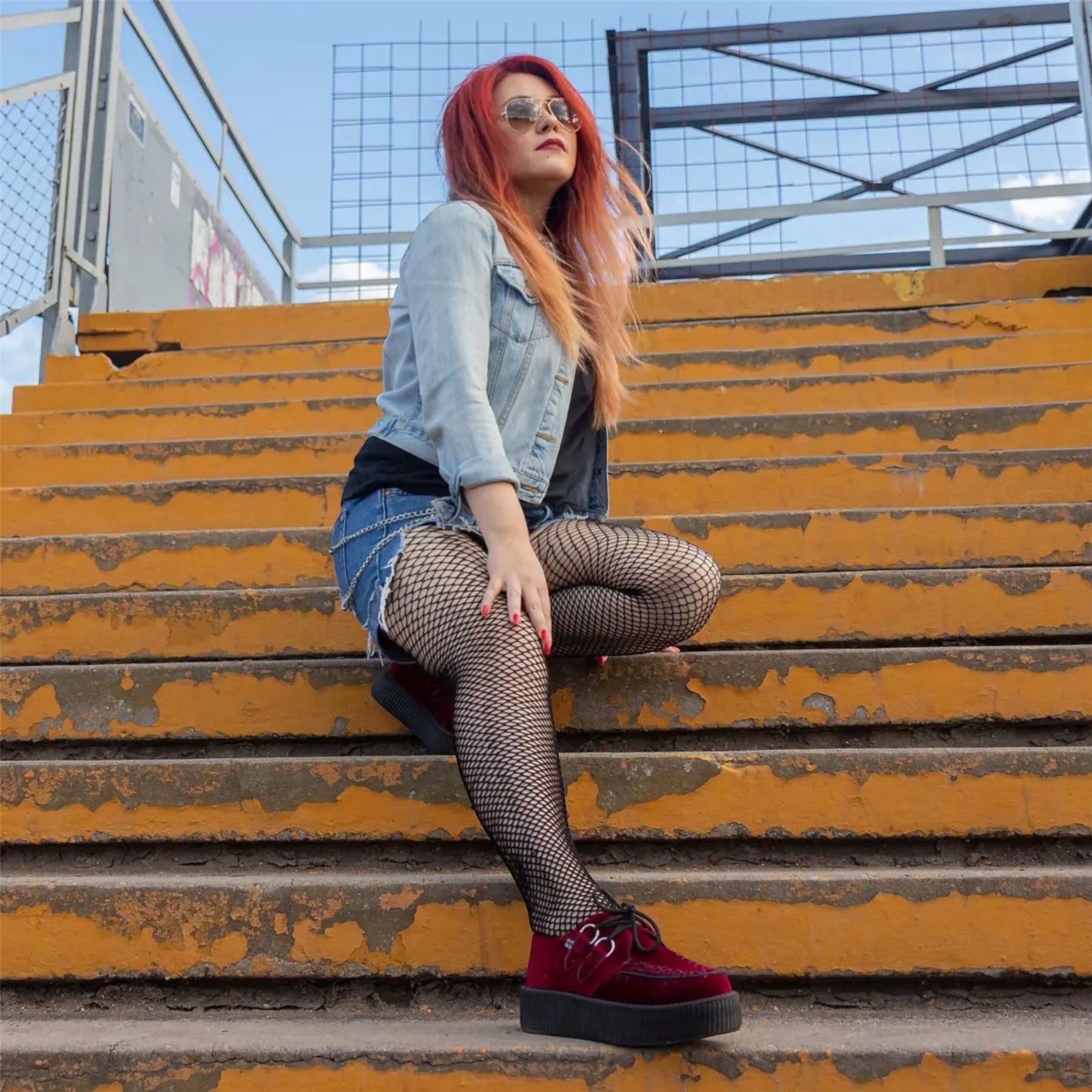 TUK Viva High Creeper Burgundy Velvet Platform Lace-Up Goth Shoes - AV6802