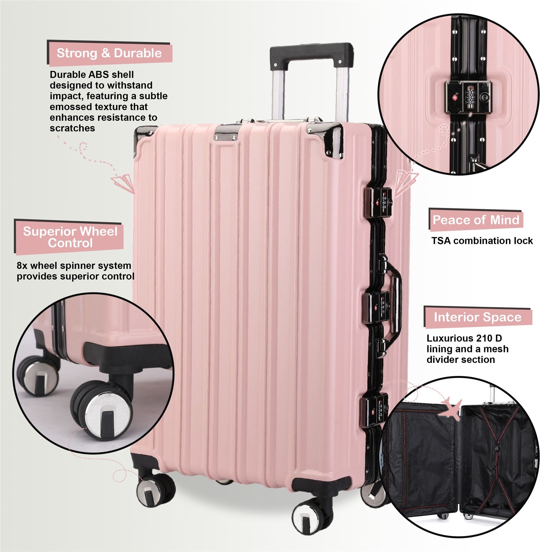 Airdrie Set of 3 Hard Shell Suitcase in Pink