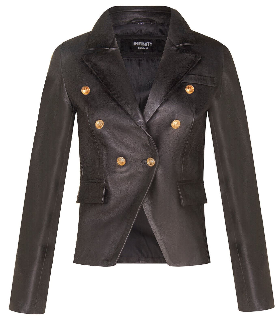 Womens Classic Leather Military Blazer Jacket-Newent - Upperclass Fashions 
