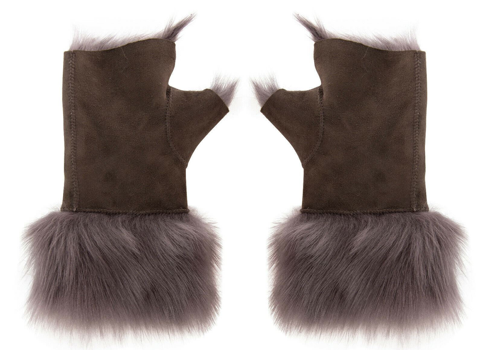Womens Shearling Mittens Fingerless Cuffs Toscana Suede Sheepskin Fur