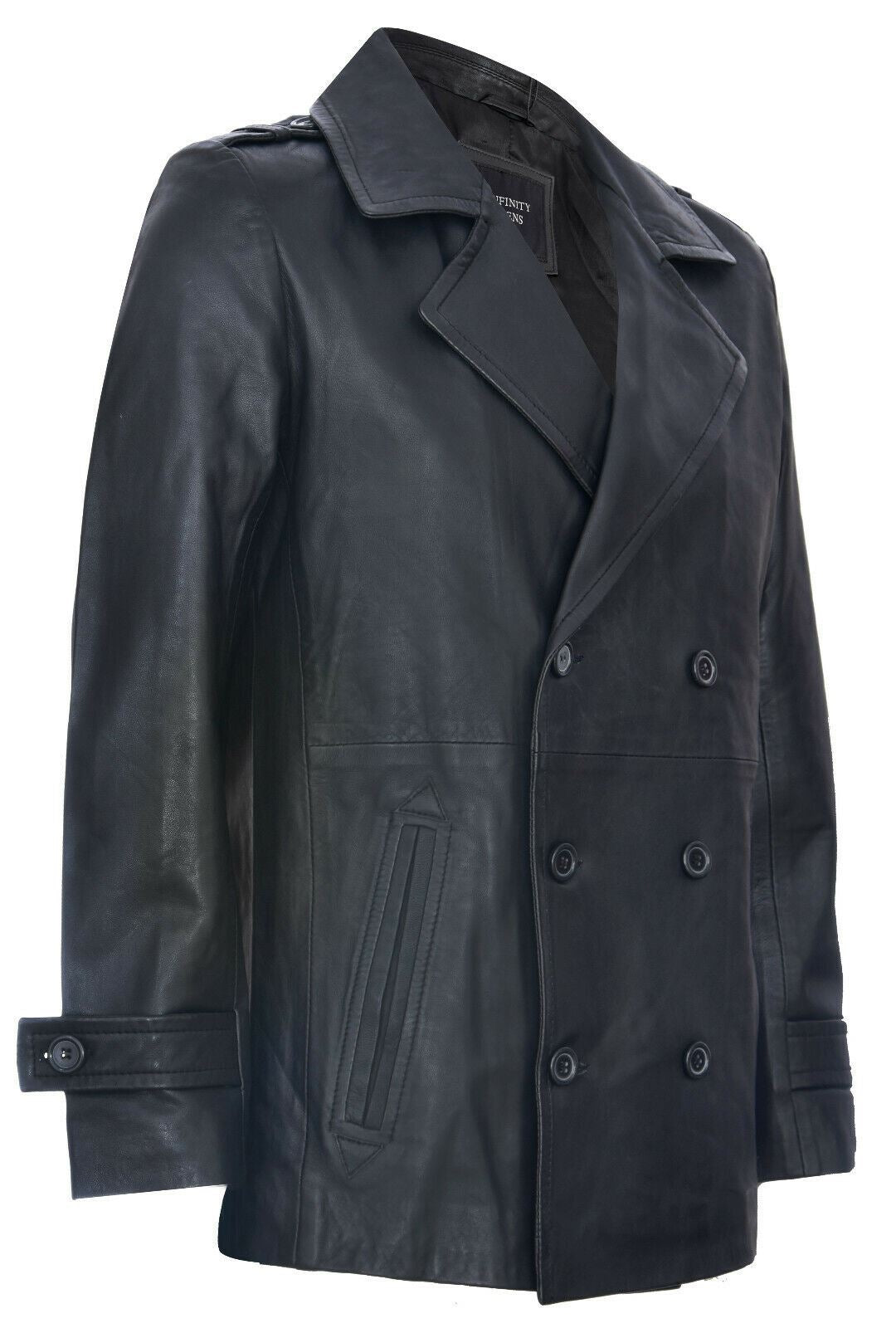 Mens Mid-Length Leather Peacoat-Epworth