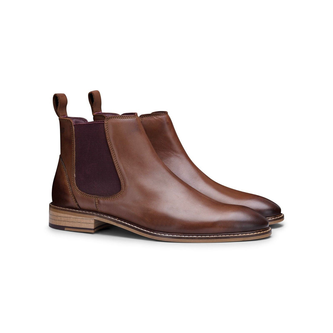 Mens Chestnut-Brown Leather Classic Chelsea Boots - Upperclass Fashions 