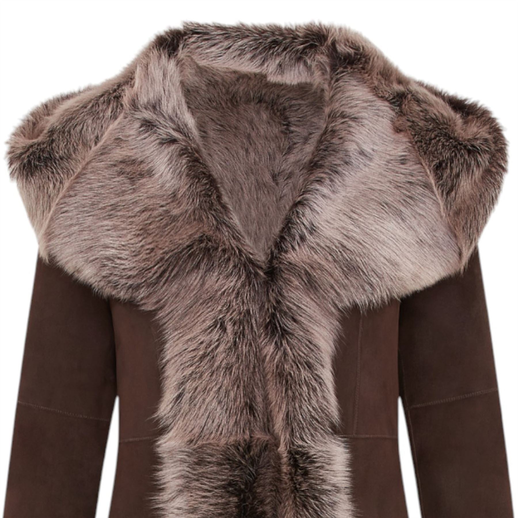 Womens Suede Toscana Sheepskin Hooded Trench Coat-Fribourg