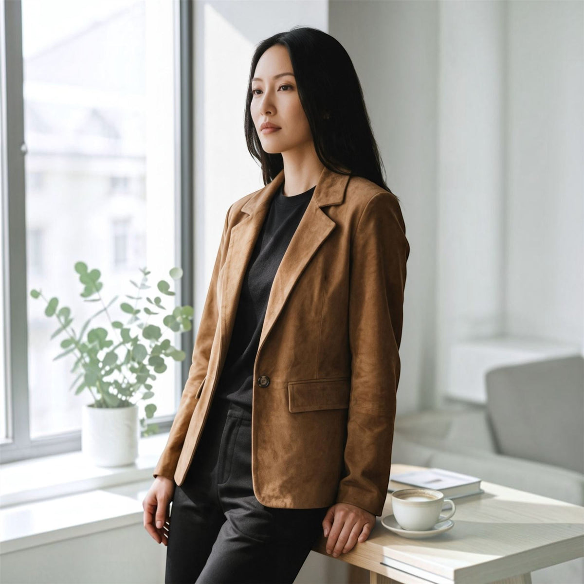 Womens Soft Goat Suede Leather Blazer Jacket-Kolkata
