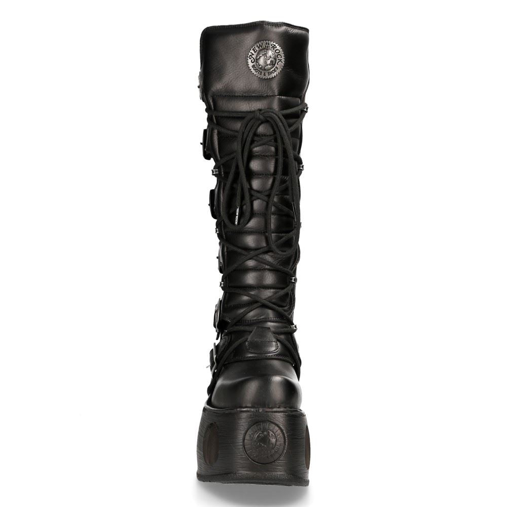 New Rock M-272-S2 Neptuno Metallic Knee High Black Leather Gothic Boots