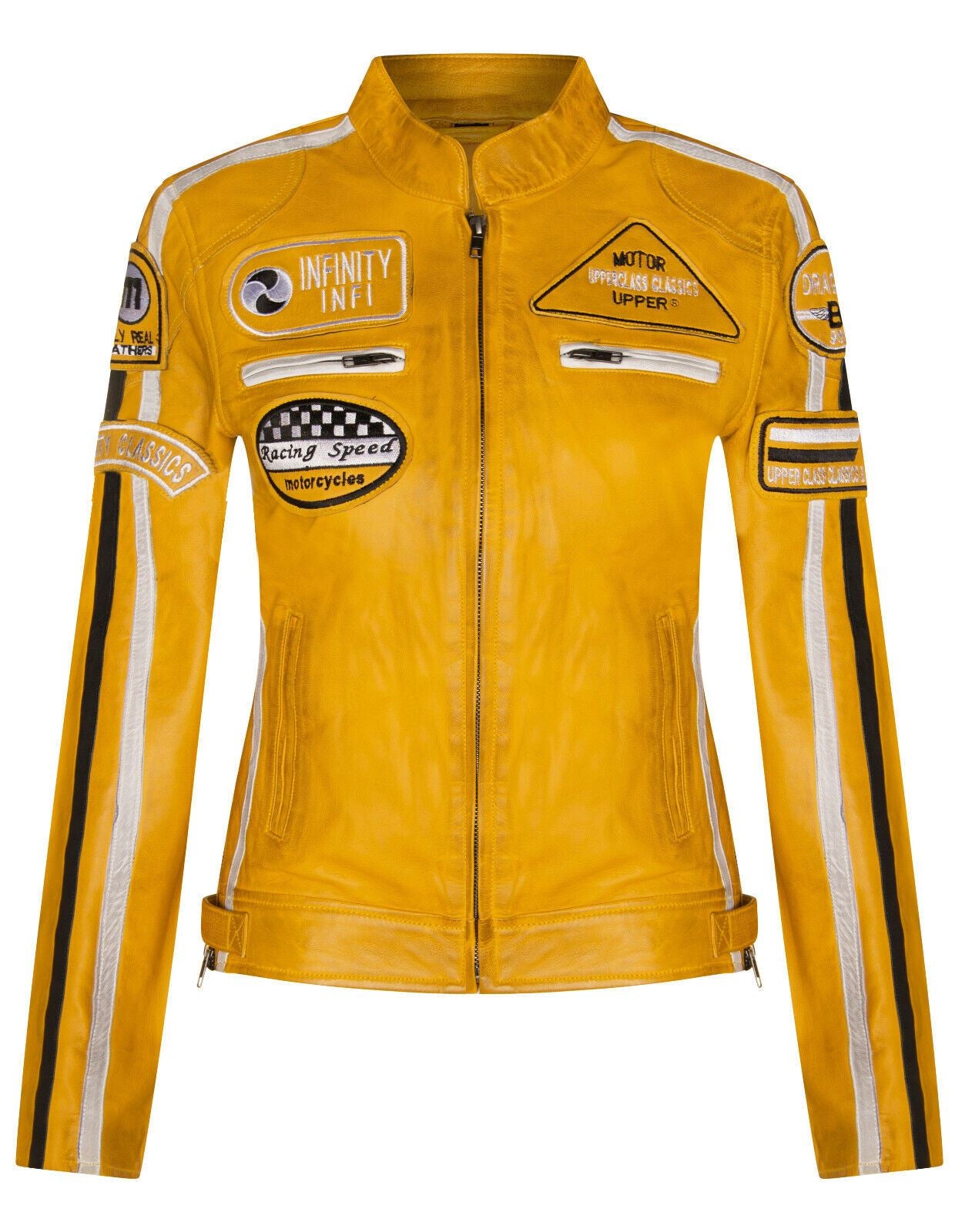 Womens Biker Racing Badges Leather Jacket-Eastleigh