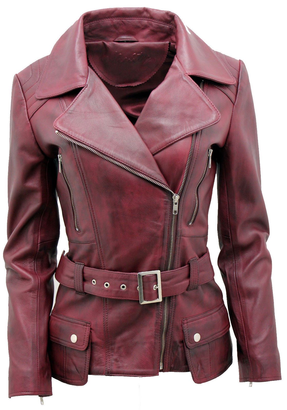 Womens Mid-length Leather Biker Jacket-Middlewich