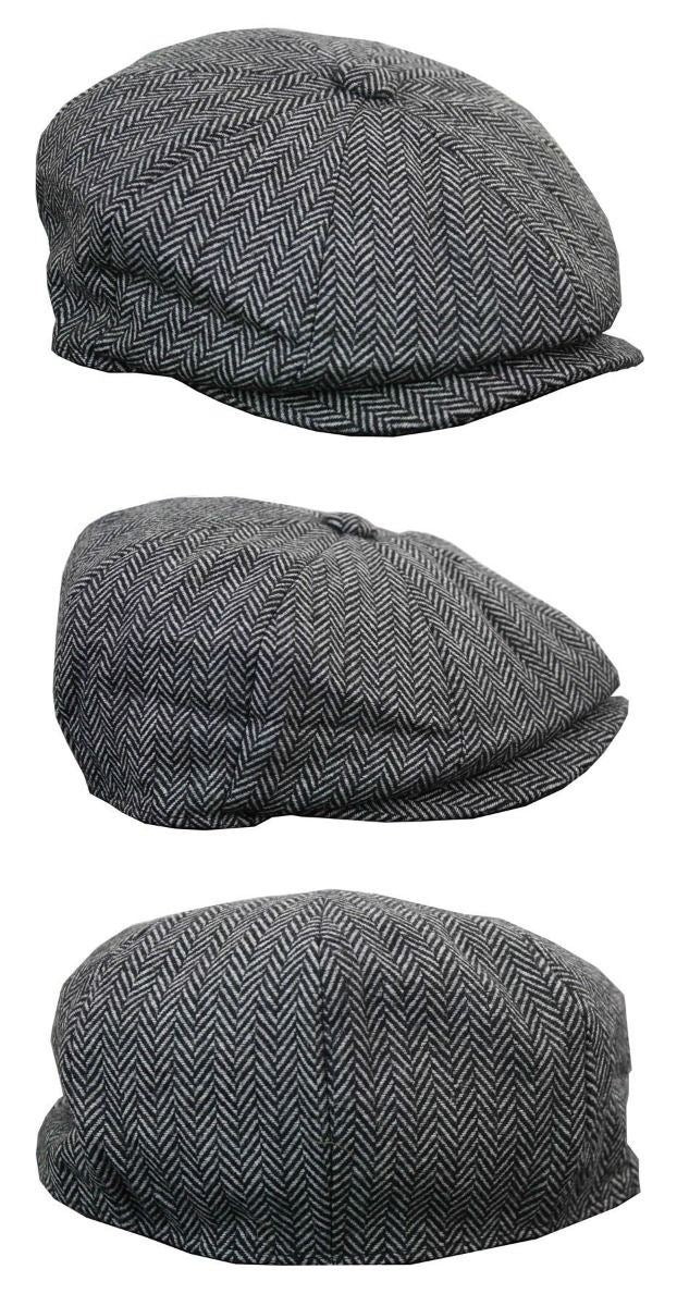 Mens Peaky Blinders Grey Tweed Gatsby Flat Baker Hat