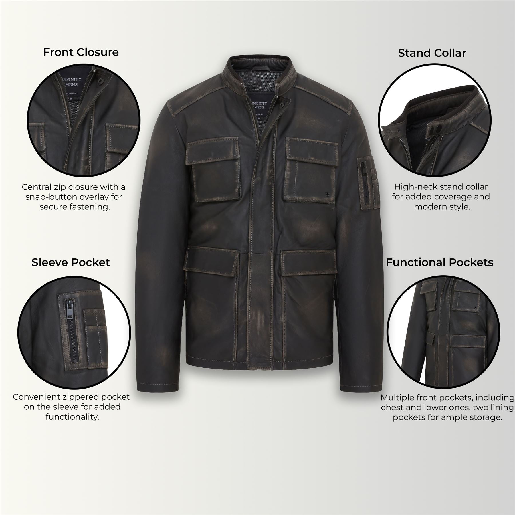 Mens Vintage Black Leather Safari Parka Jacket - Fagernes