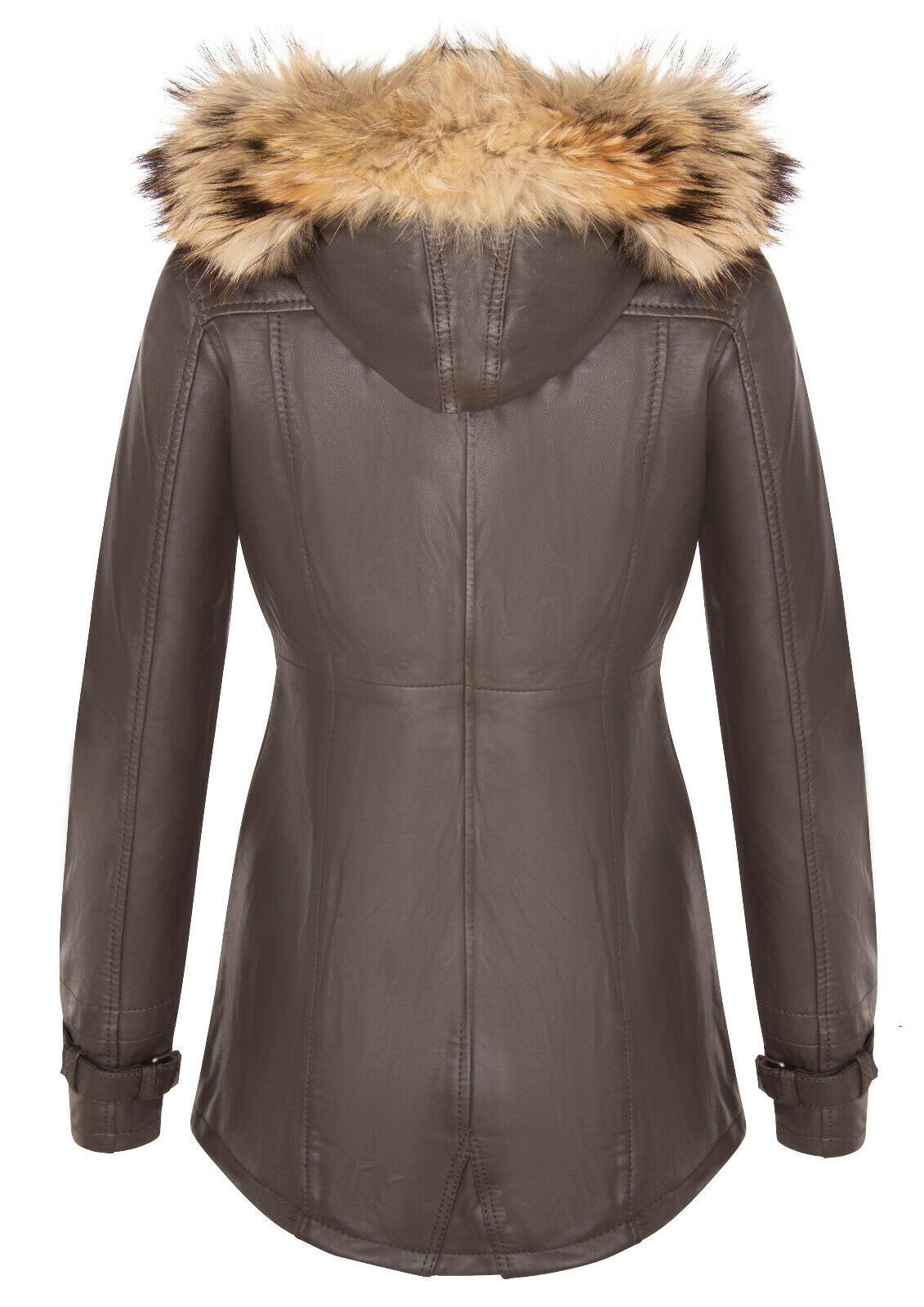 Womens Warm Leather Hooded Parka Jacket-Northwich