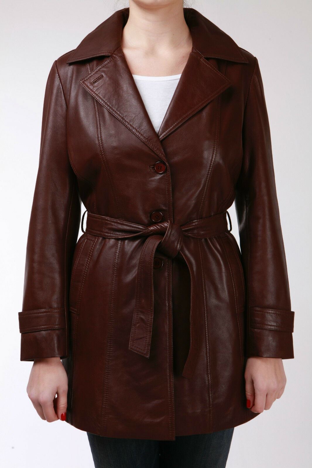 Womens 3/4 Length Tie Belt Trench Coat-Oldbury