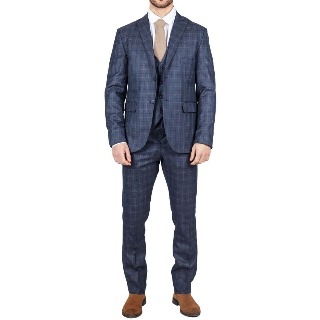 Mens IM2 Classic Plain Blue 3 Piece Suit