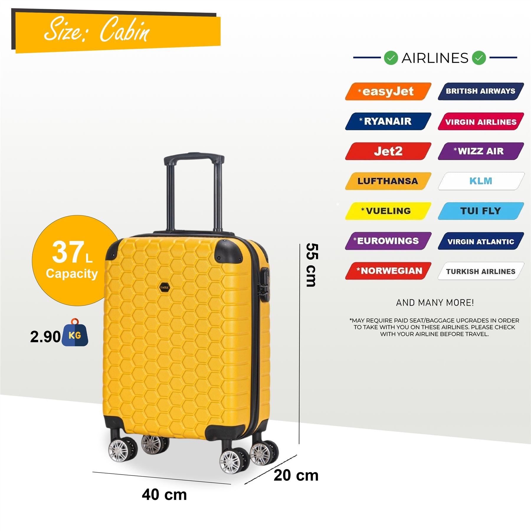 Noda Cabin Hard Shell Suitcase in Yellow