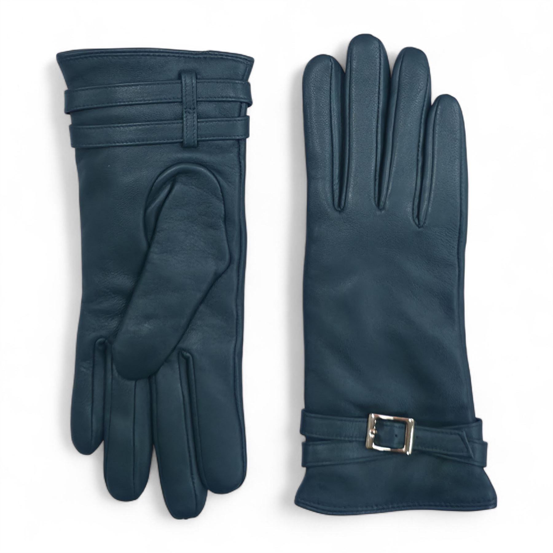 Womens Italian Leather Winter Buckle Soft Wool Lining Gloves - L-GLV-601