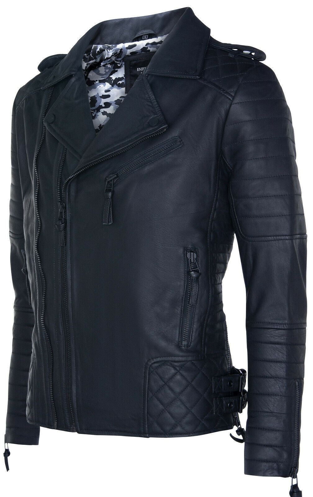 Mens Double Zip Leather Biker Jacket-Sandbach