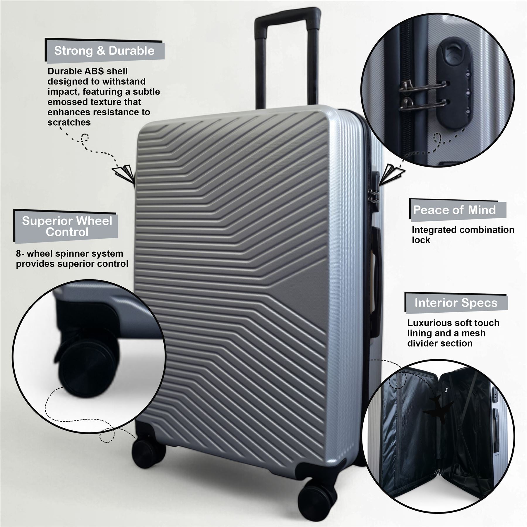 Junee Medium Hard Shell Suitcase in Silver