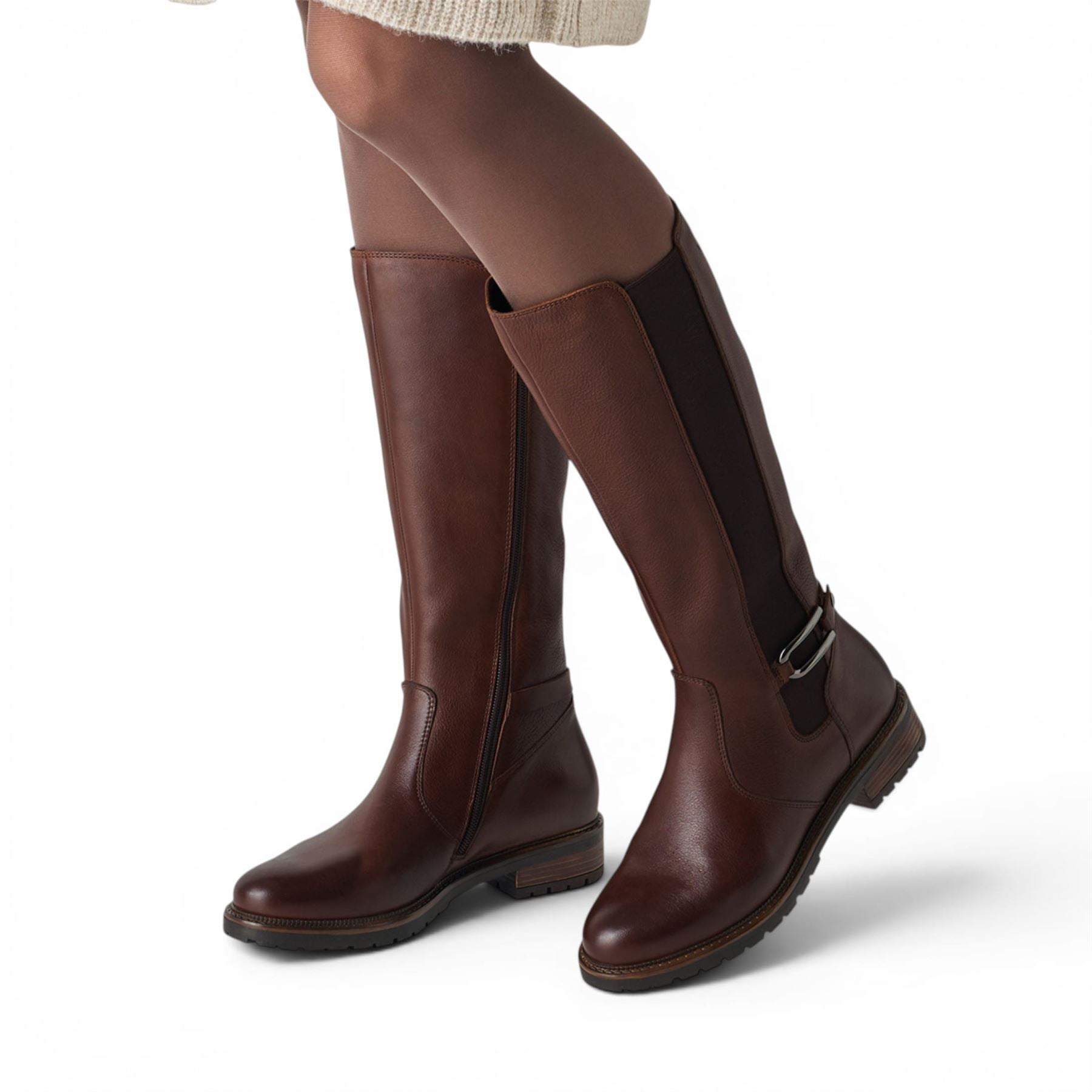 Tamaris Women’s Brown Leather Knee High Platform Heel Long Boots - 25609-47
