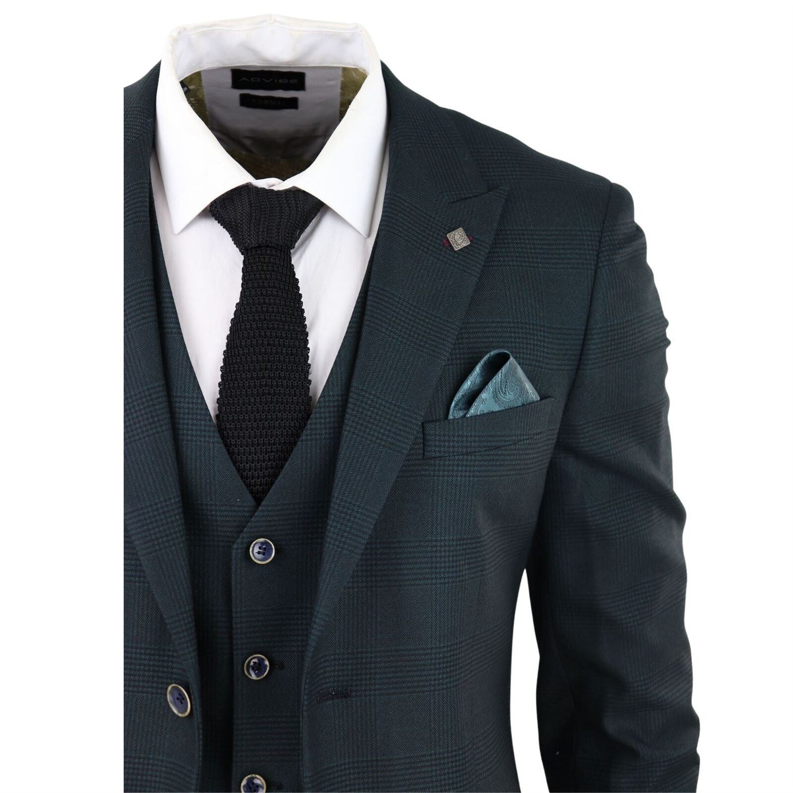 Mens Olive Green 3 Piece Check Tailored Fit Suit