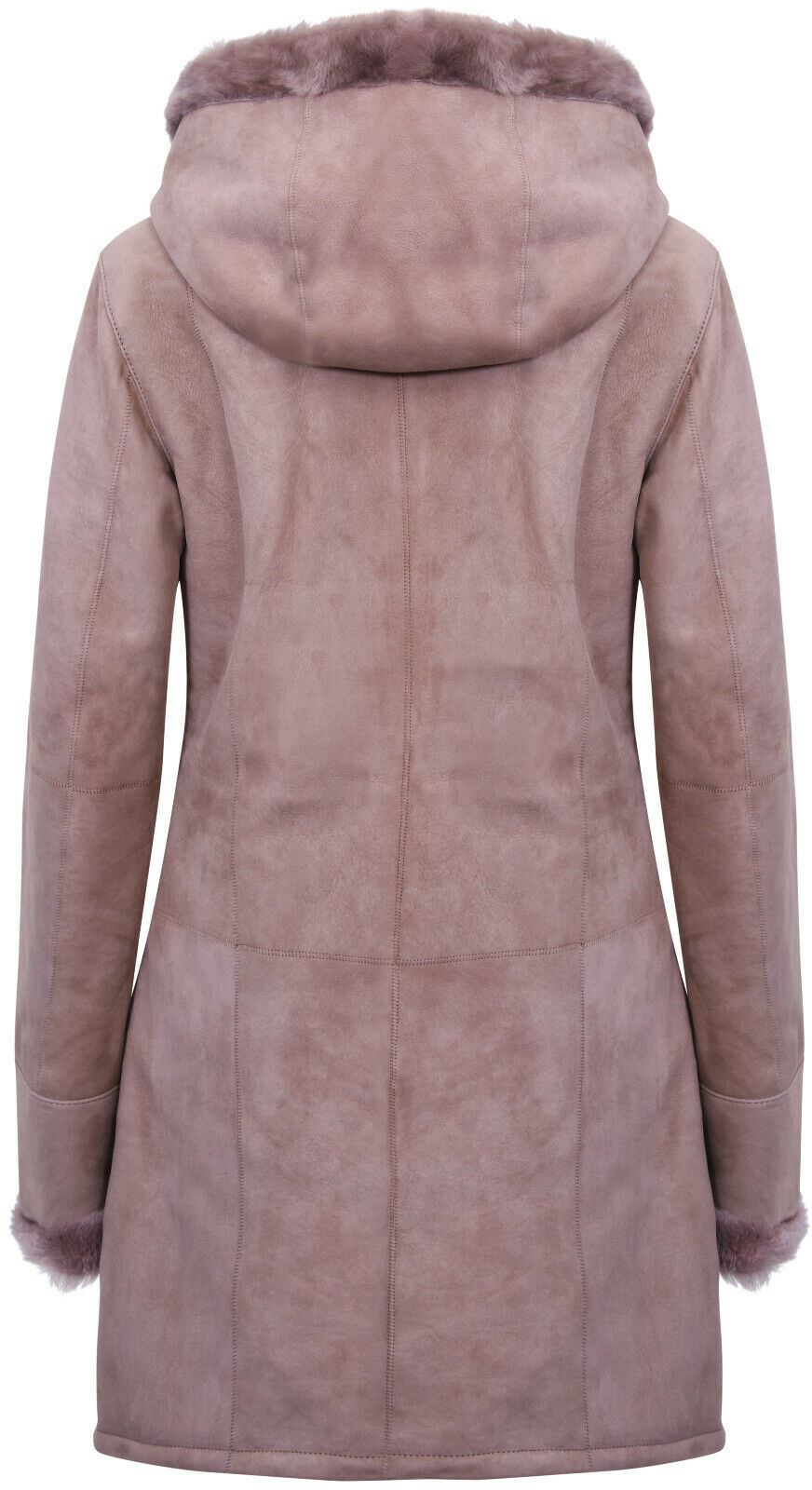 Womens Suede Merino Sheepskin Hooded Coat-Richmond