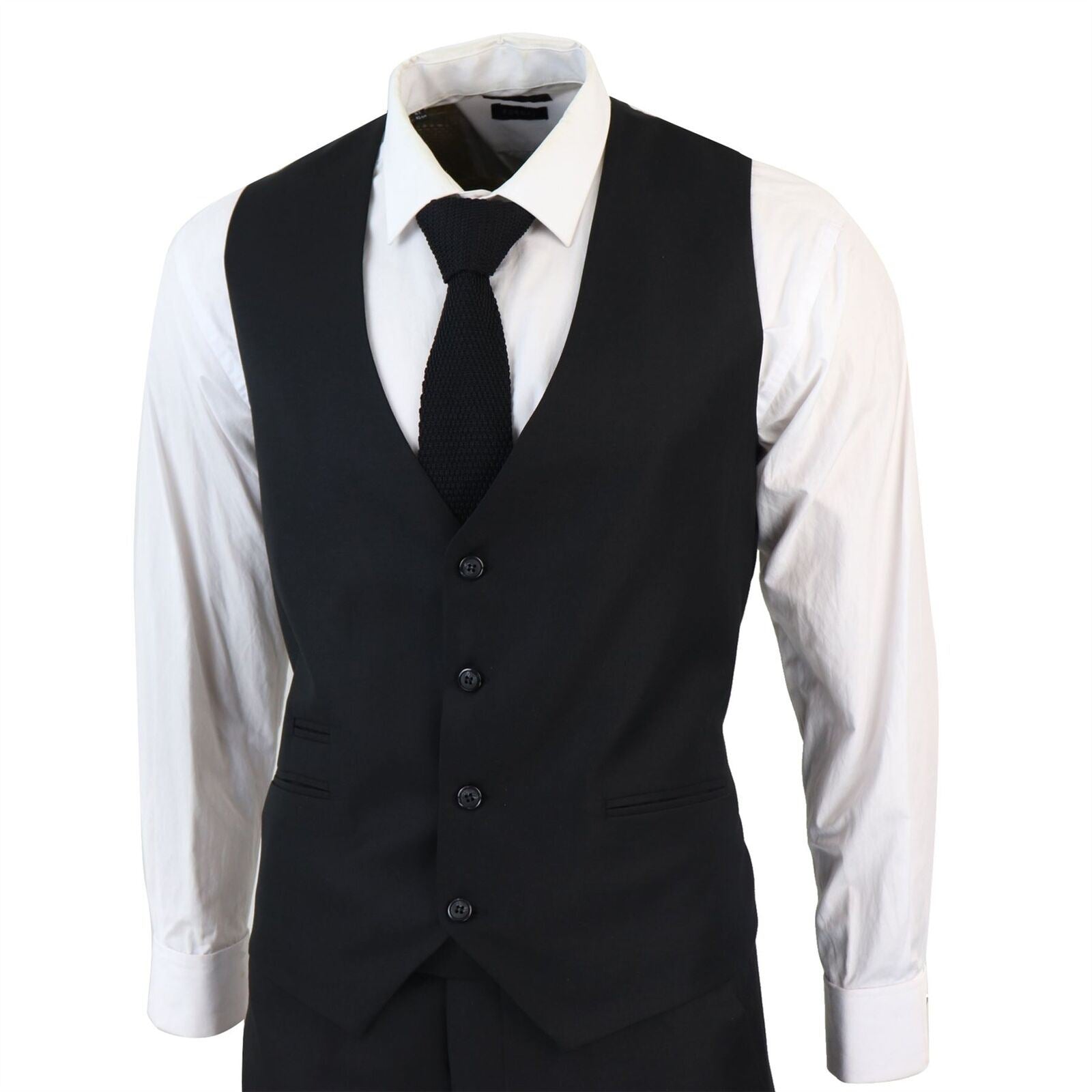 Mens IM1 Classic Plain Black 3 Piece Suit