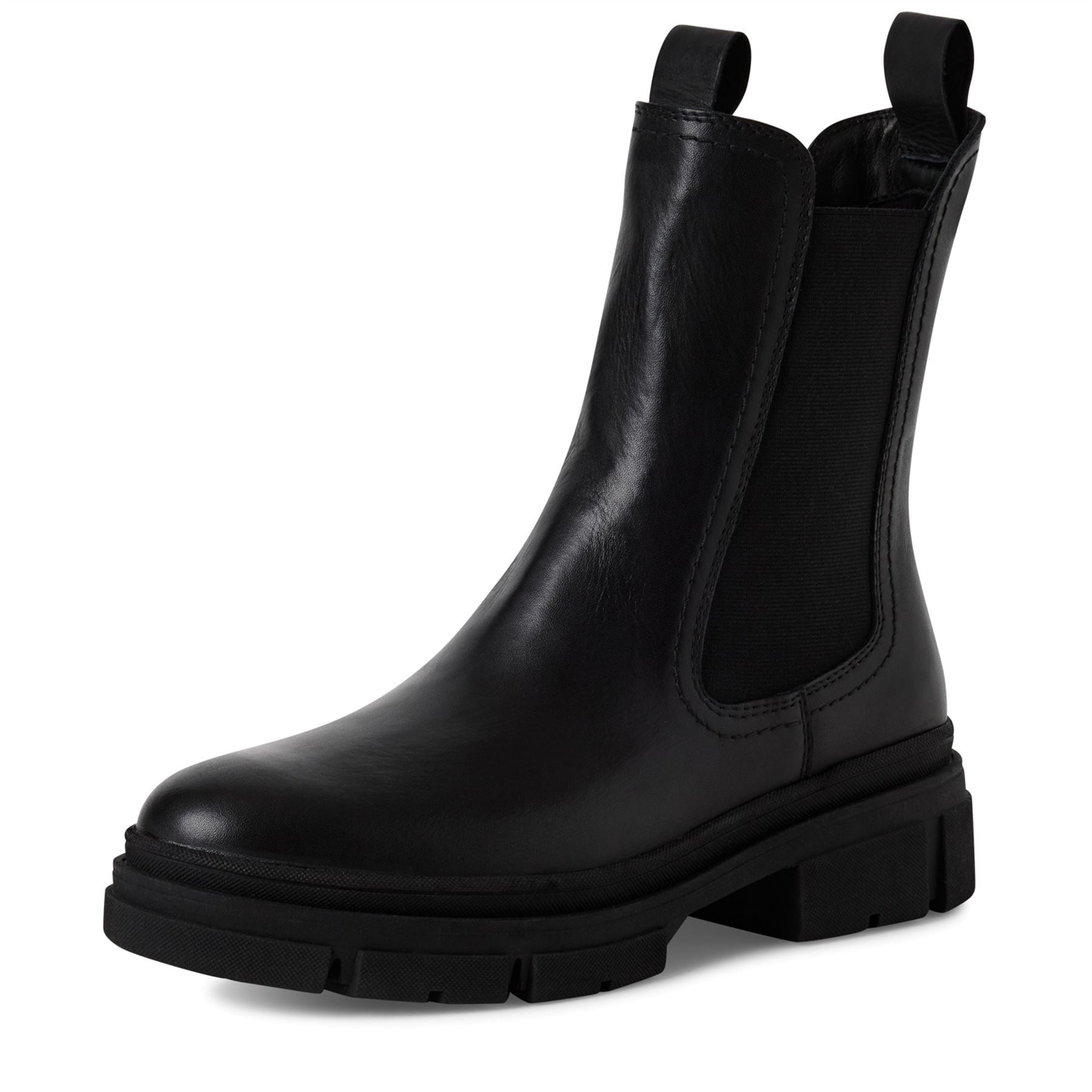 Tamaris Womens Black Leather Classic High Pull-On Chelsea Ankle Boots