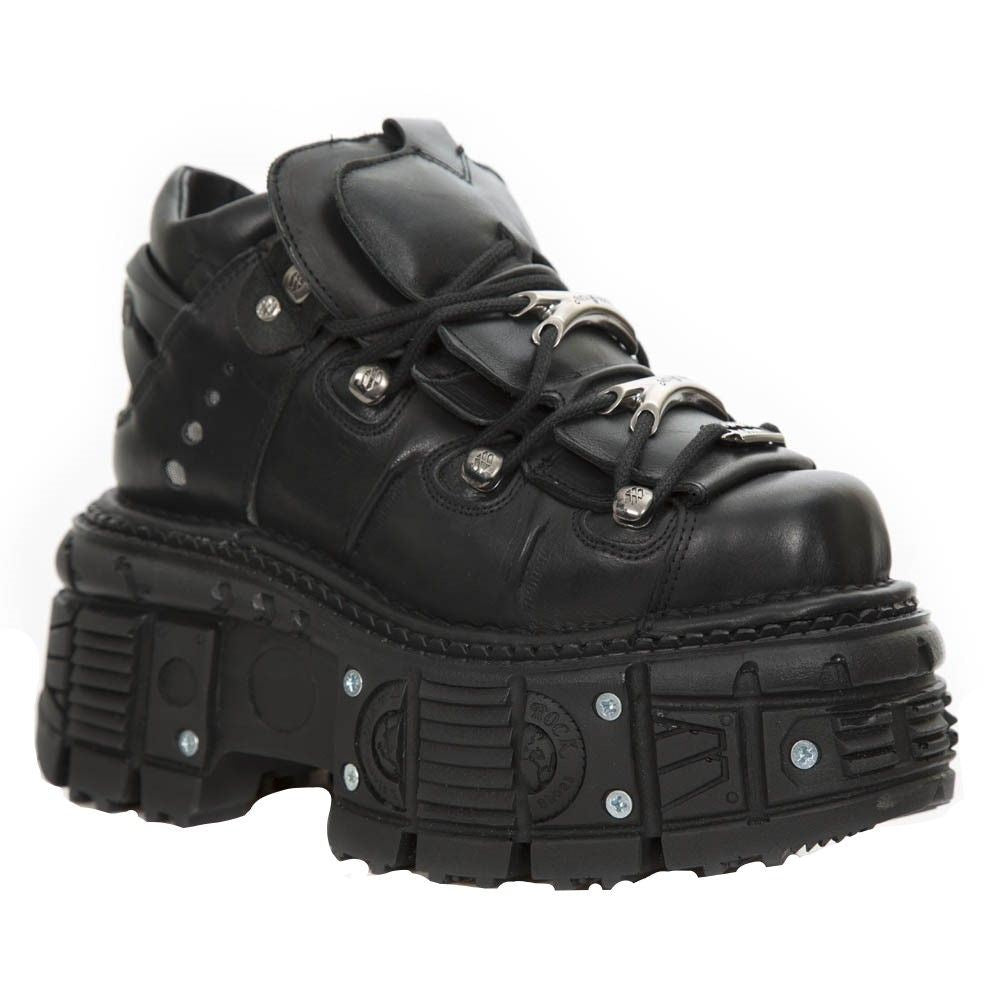 New Rock Unisex Metallic Black Leather Gothic Boots- M-TANK106-C2 - Upperclass Fashions 