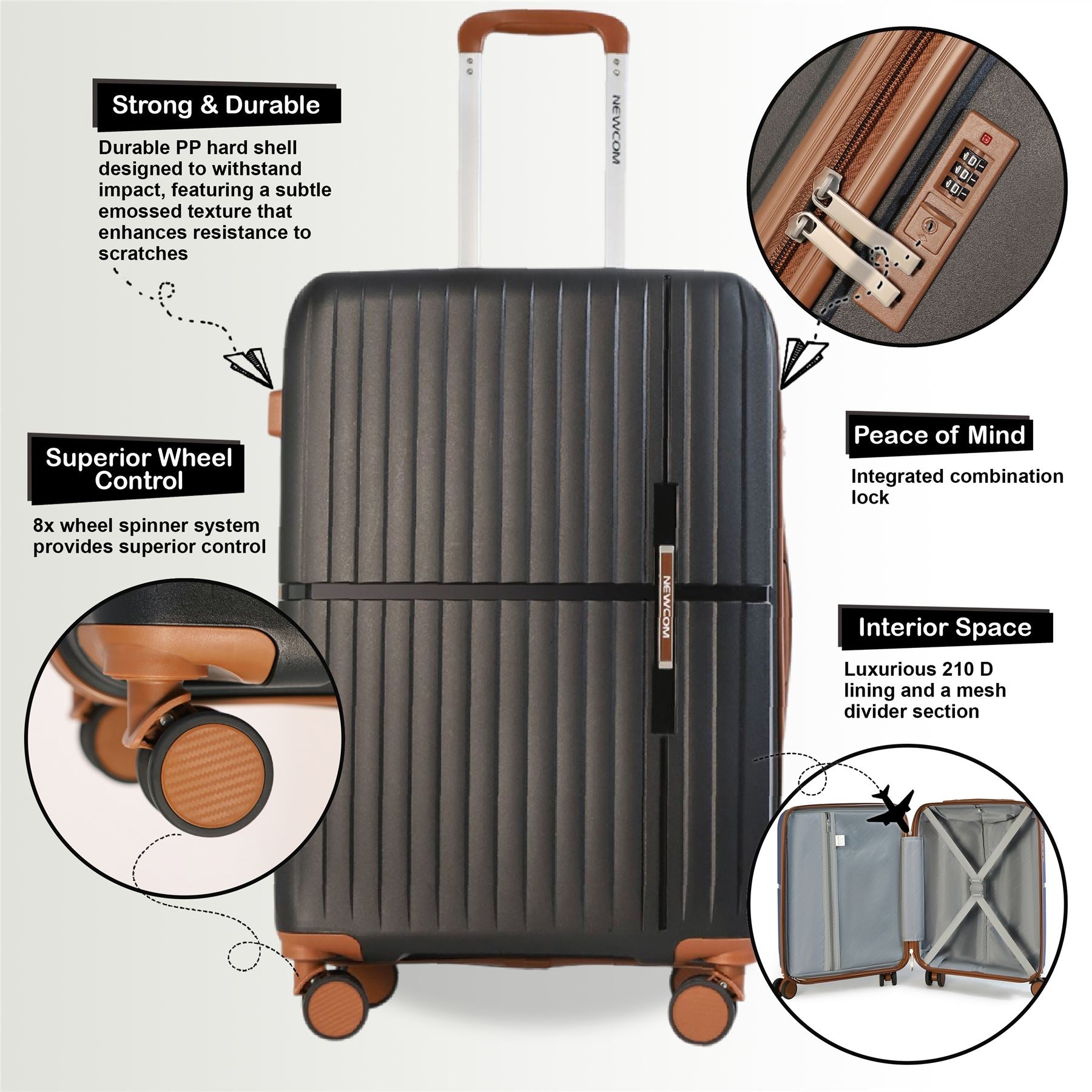 Corowa Cabin Hard Shell Suitcase in Black