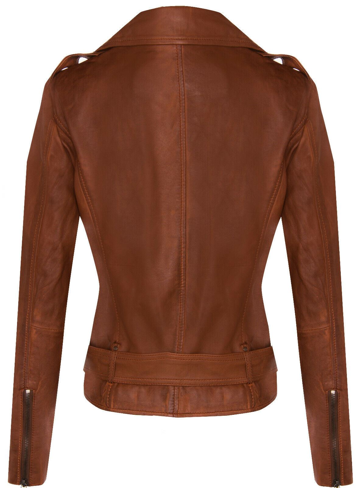 Womens Vintage Leather Biker Jacket-Malton - Upperclass Fashions