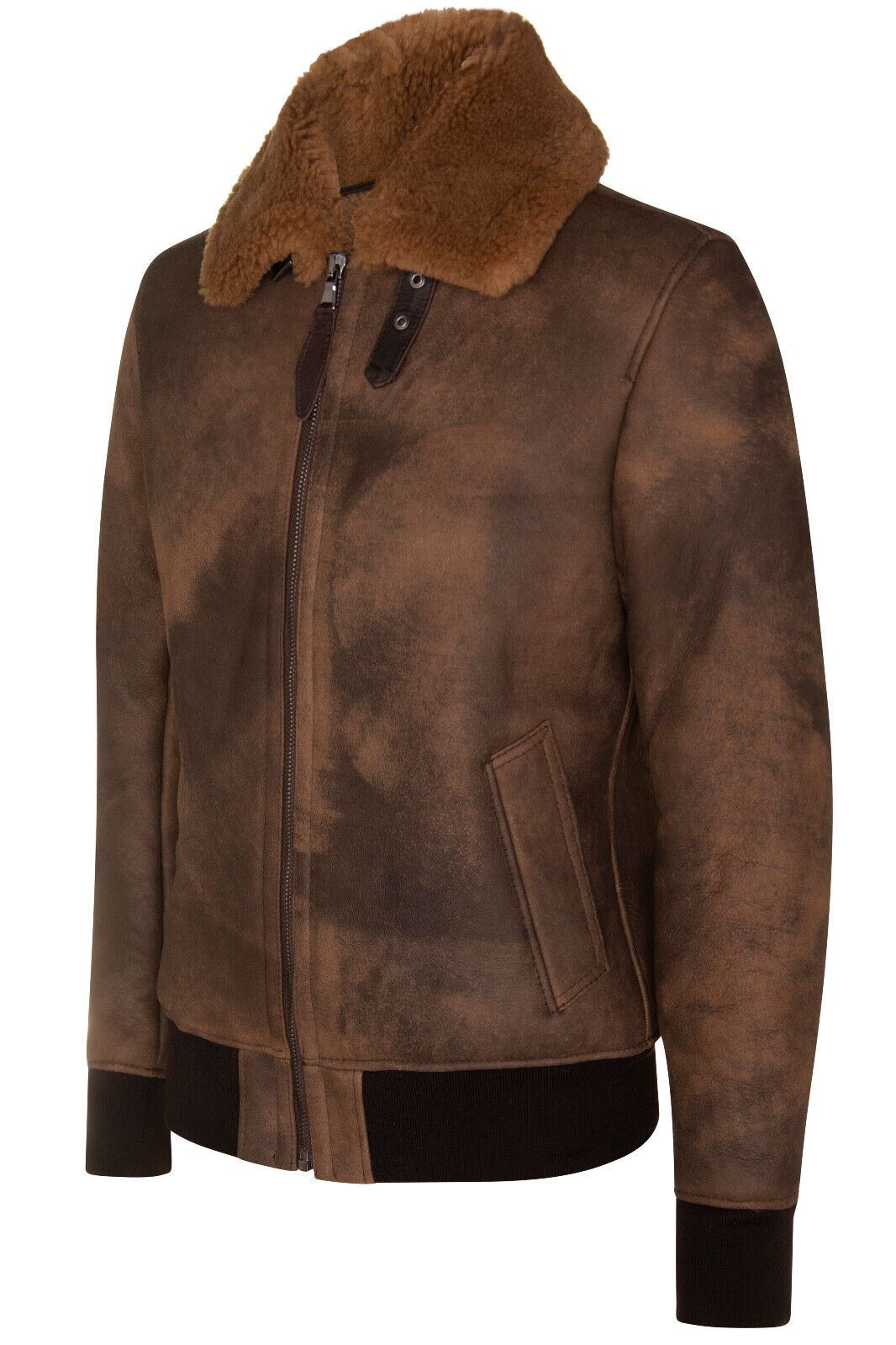 Mens Antique Brown Sheepskin Bomber Jacket-Hounslow
