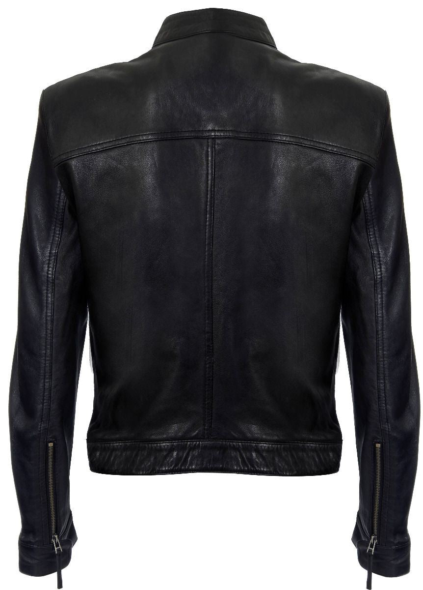 Mens Classic Fitted Leather Biker Jacket-Stockport