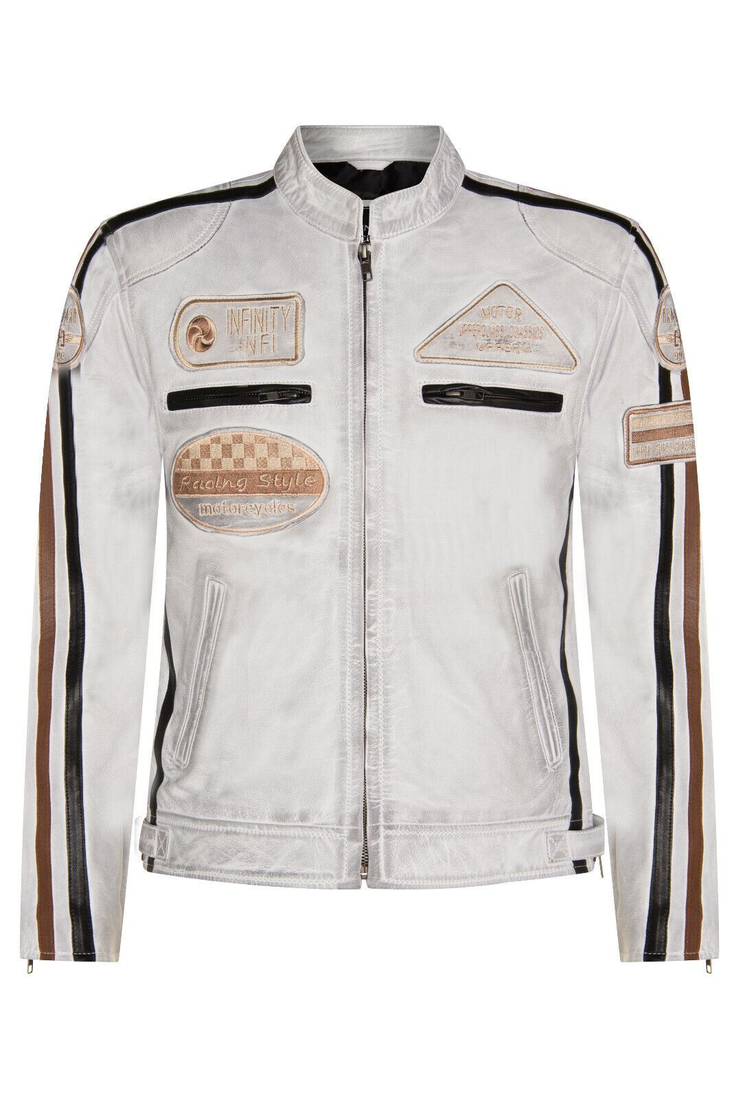 Mens Versatile Leather Biker Jacket-Stone