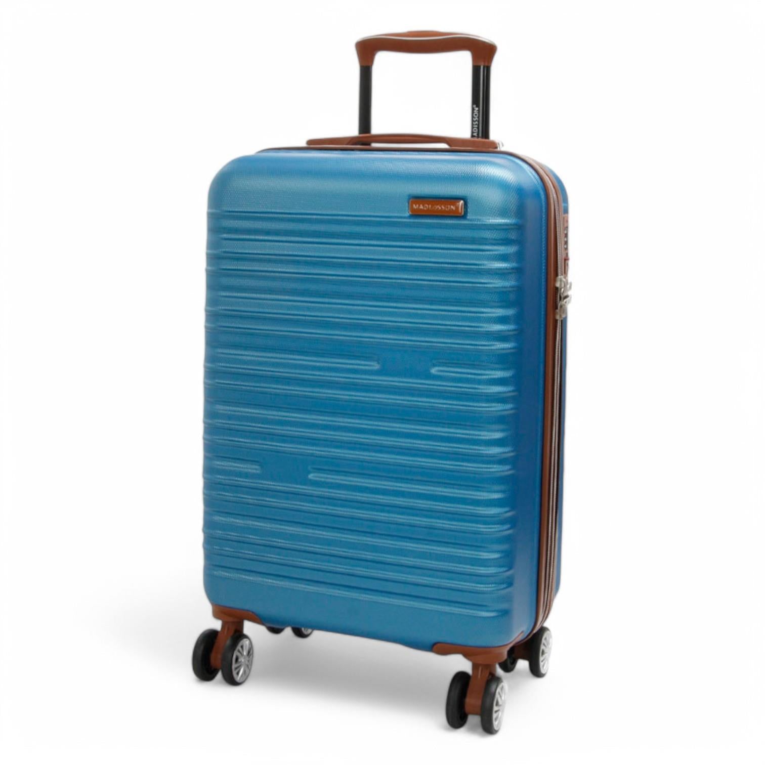 Expandable Blue Hard Shell ABS 8 Wheel Suitcase Robust Travel Case Holiday Luggage