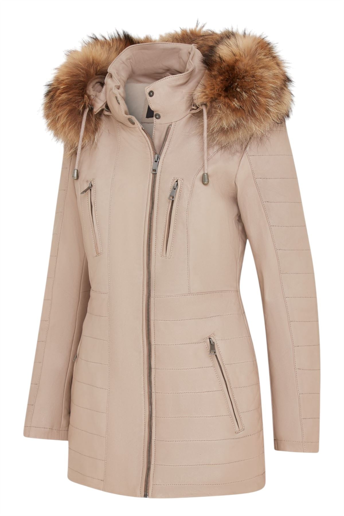 Womens Slim Fit Leather Hooded Parka Jacket-Northam