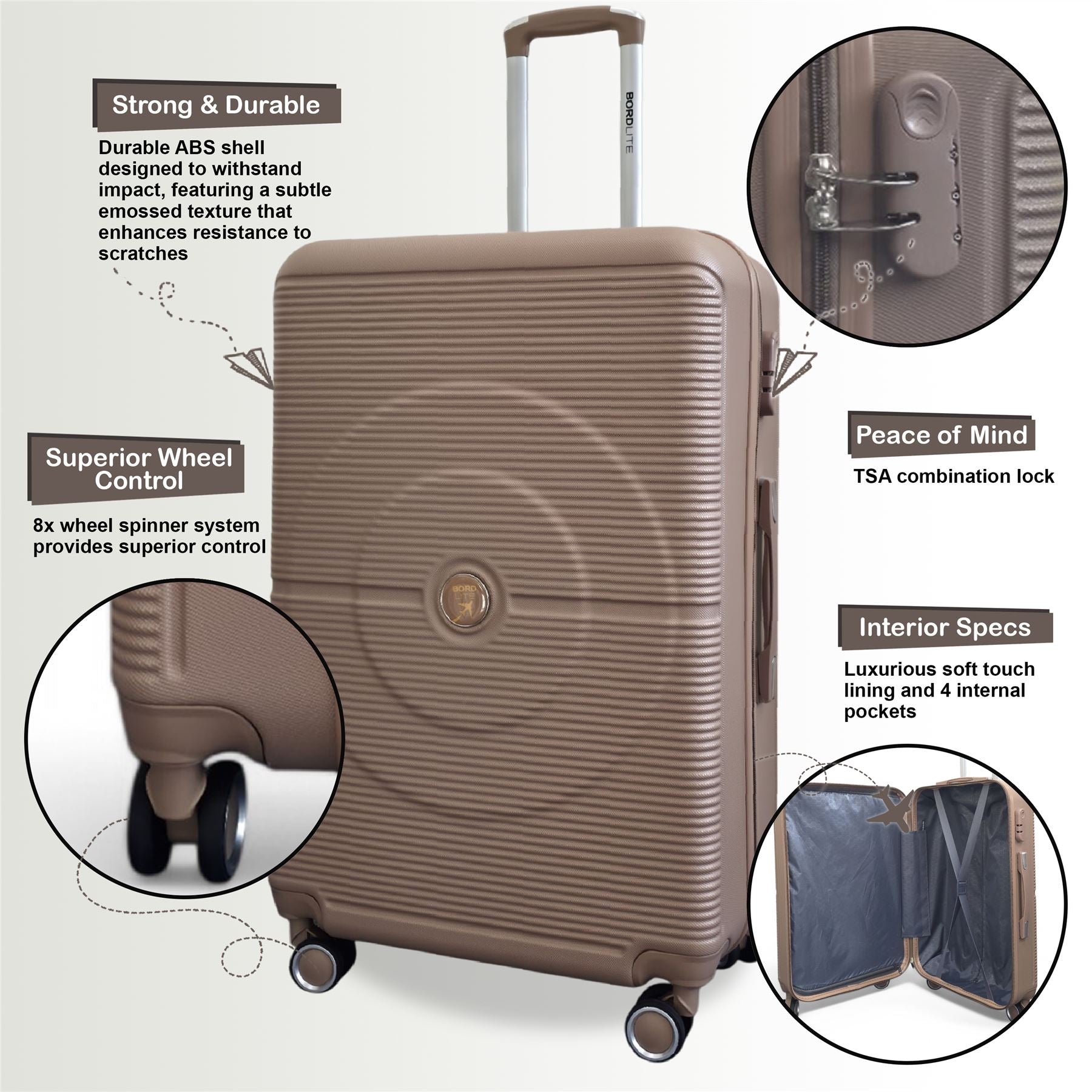 Seto Set of 3 Hard Shell Suitcase in Gold
